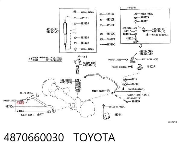 Silentblock de tirante transversal delantero 4870660030 Toyota