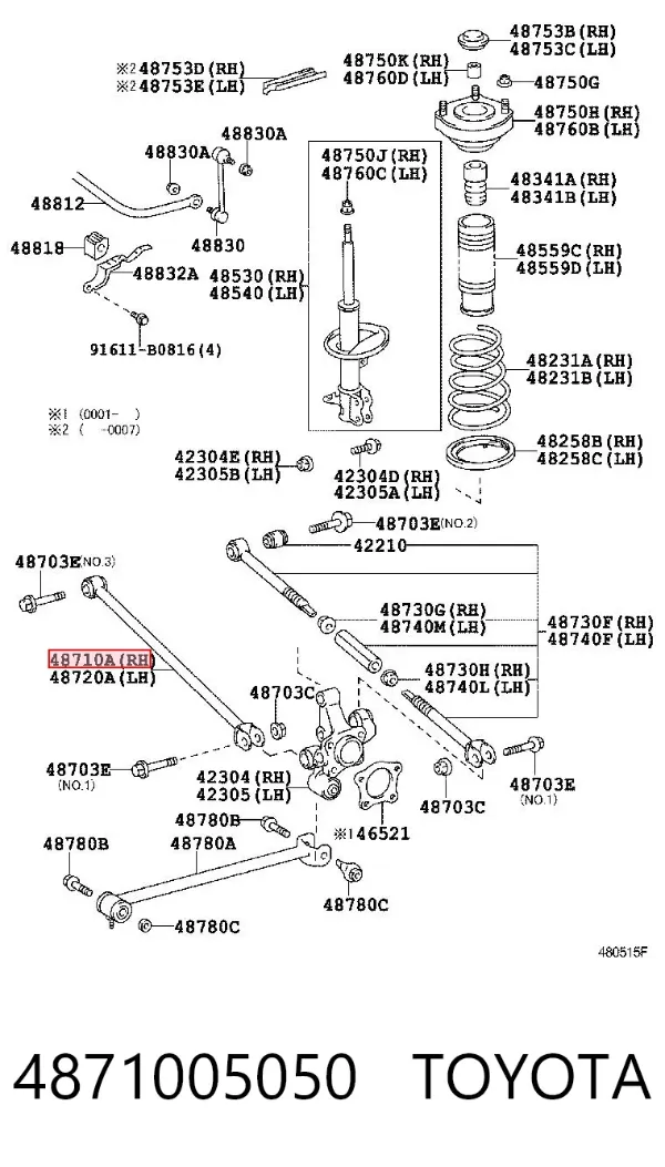 Brazo inferior trasero izquierdo/derecho 4871005050 Toyota