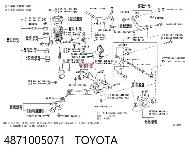 Brazo de suspensión trasero inferior derecho 4871005071 Toyota