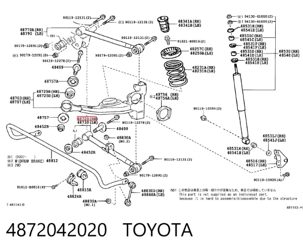 Brazo de suspensión trasero inferior derecho 4872042020 Toyota