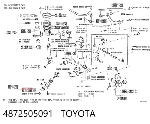 Buje del brazo inferior trasero 4872505091 Toyota