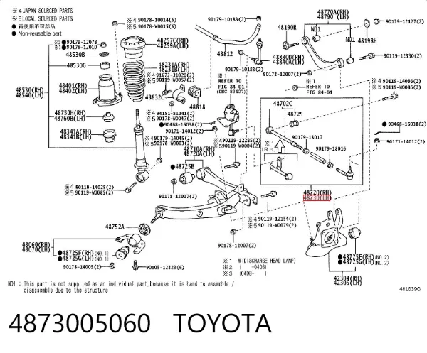 Barra transversal de la suspensión trasera 4873005060 Toyota