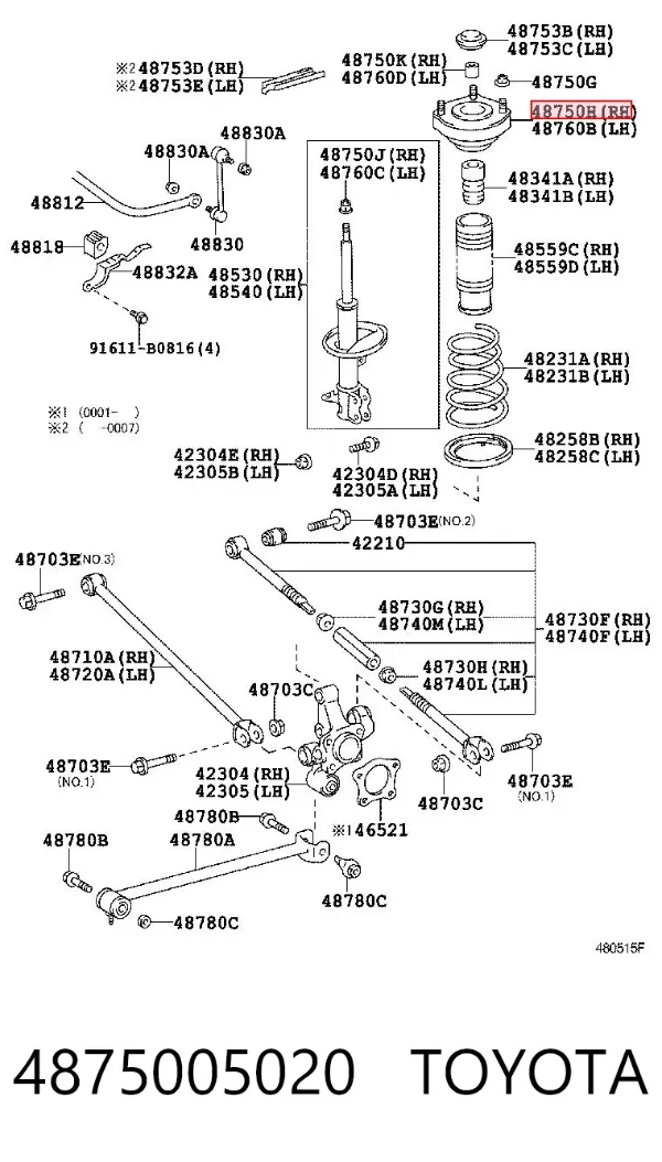 Copela de amortiguador trasero 4875005020 Toyota