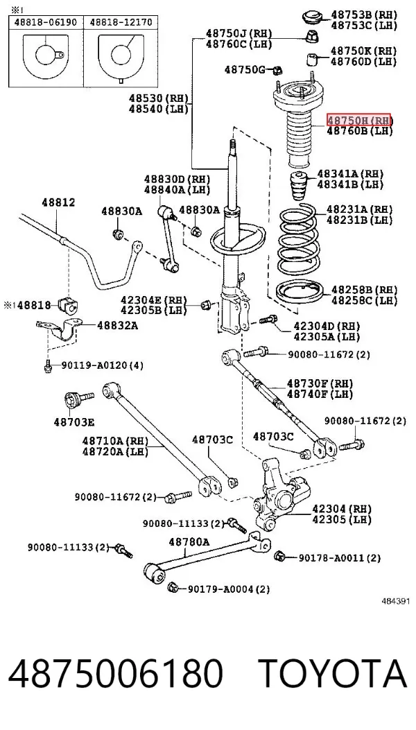 Soporte del amortiguador trasero derecho 4875006180 Toyota