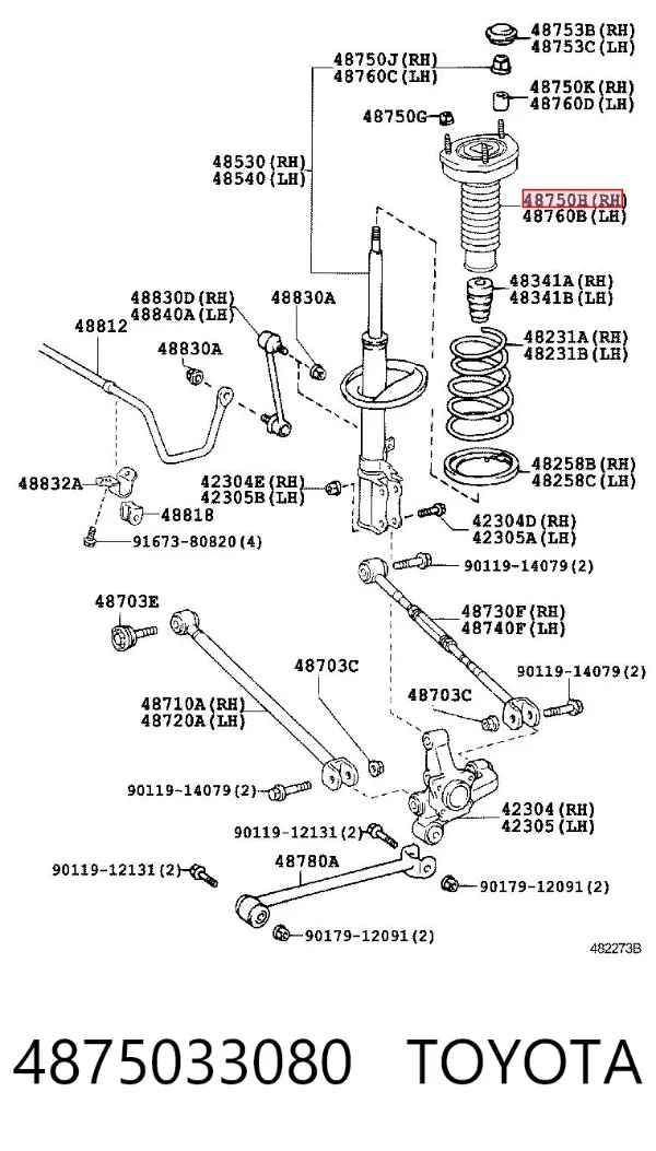 Soporte del amortiguador trasero derecho 4875033080 Toyota