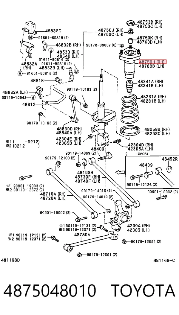 Soporte del amortiguador trasero derecho 4875048010 Toyota