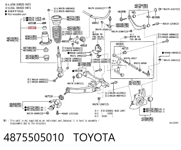 Buje de vástago de amortiguador trasero 4875505010 Toyota
