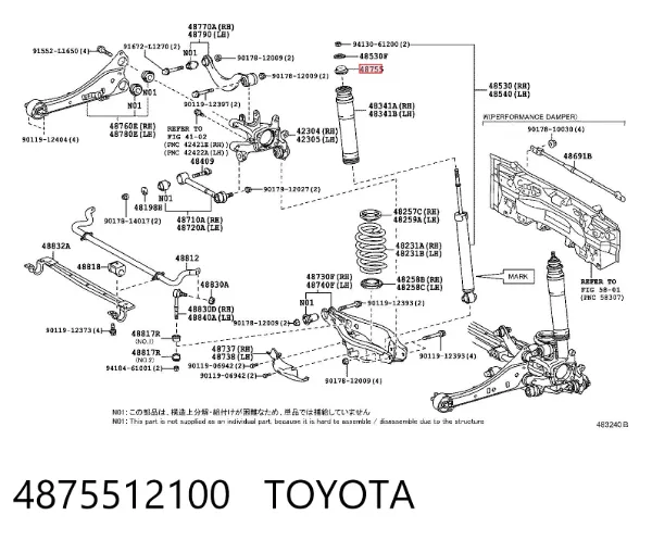 Tope de amortiguador trasero 4875512100 Toyota