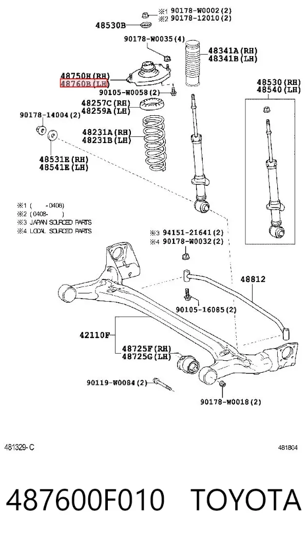 Soporte del amortiguador trasero izquierdo 487600F010 Toyota