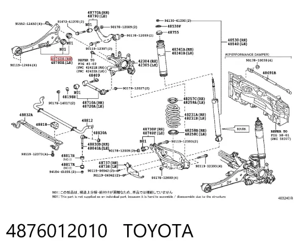 Brazo de suspensión, trasera derecha 4876012010 Toyota