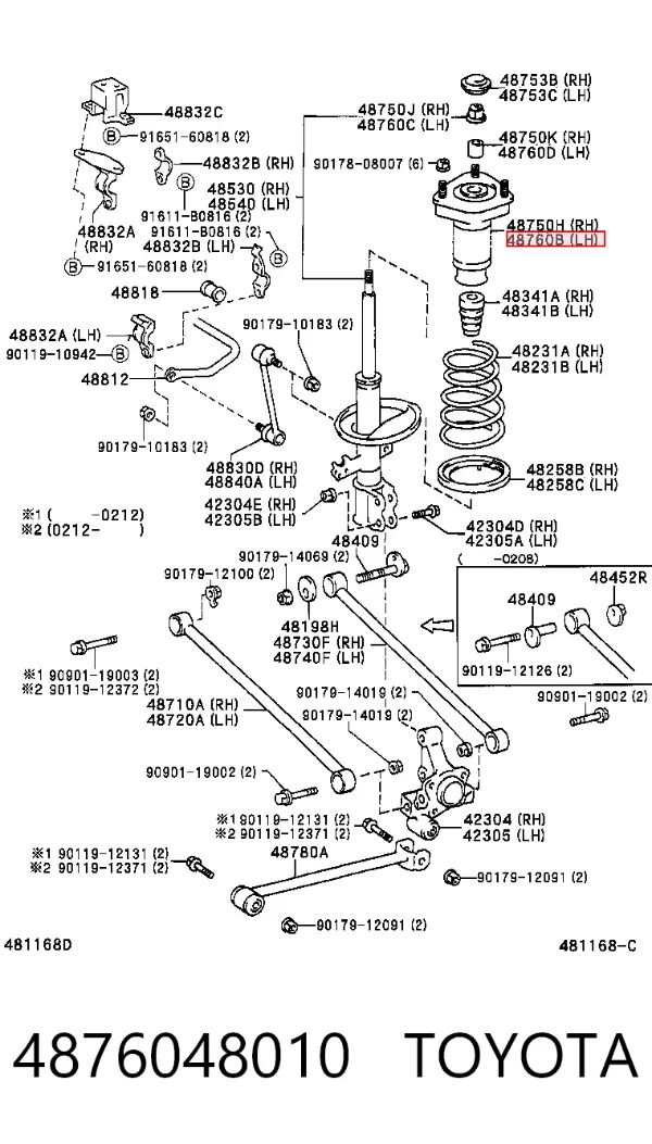 Soporte del amortiguador trasero izquierdo 4876048010 Toyota