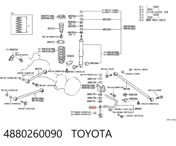 Bieleta estabilizadora trasera 4880260090 Toyota