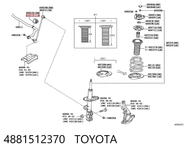 Buje estabilizador delantero izquierdo 4881512370 Toyota