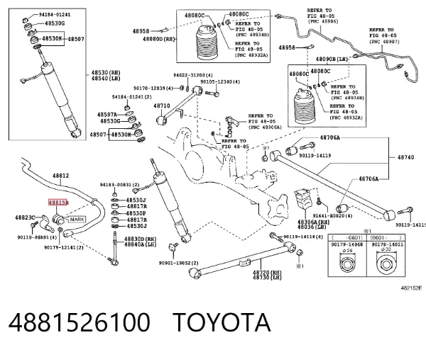 Buje de barra estabilizadora trasera 4881526100 Toyota