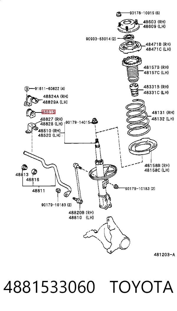 Buje de barra estabilizadora delantera 4881533060 Toyota