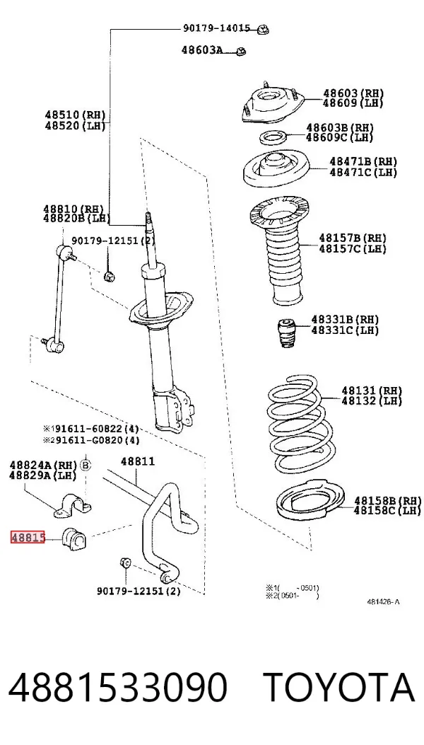 Buje de barra estabilizadora delantera 4881533090 Toyota