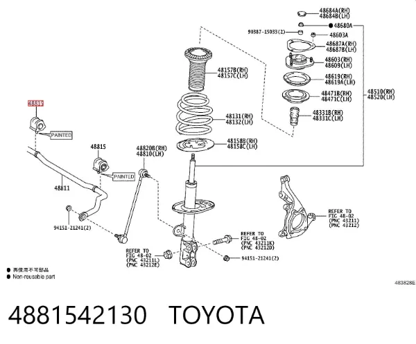 Buje estabilizador delantero izquierdo 4881542130 Toyota