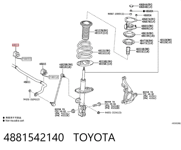 Buje estabilizador delantero derecho 4881542140 Toyota