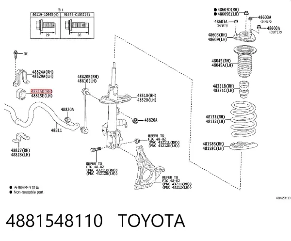 Buje de barra estabilizadora delantera 4881548110 Toyota