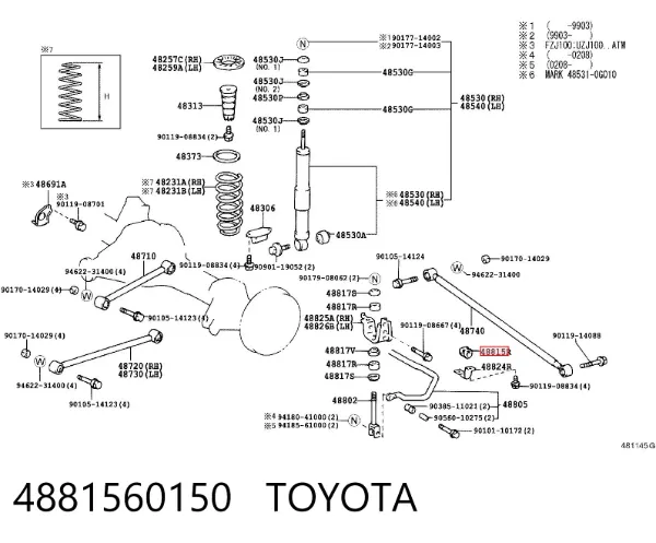 Buje de barra estabilizadora trasera 4881560150 Toyota