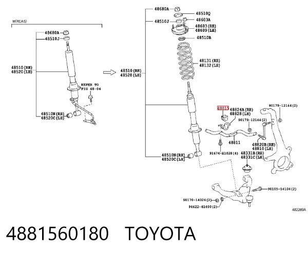 Buje de barra estabilizadora delantera 4881560180 Toyota