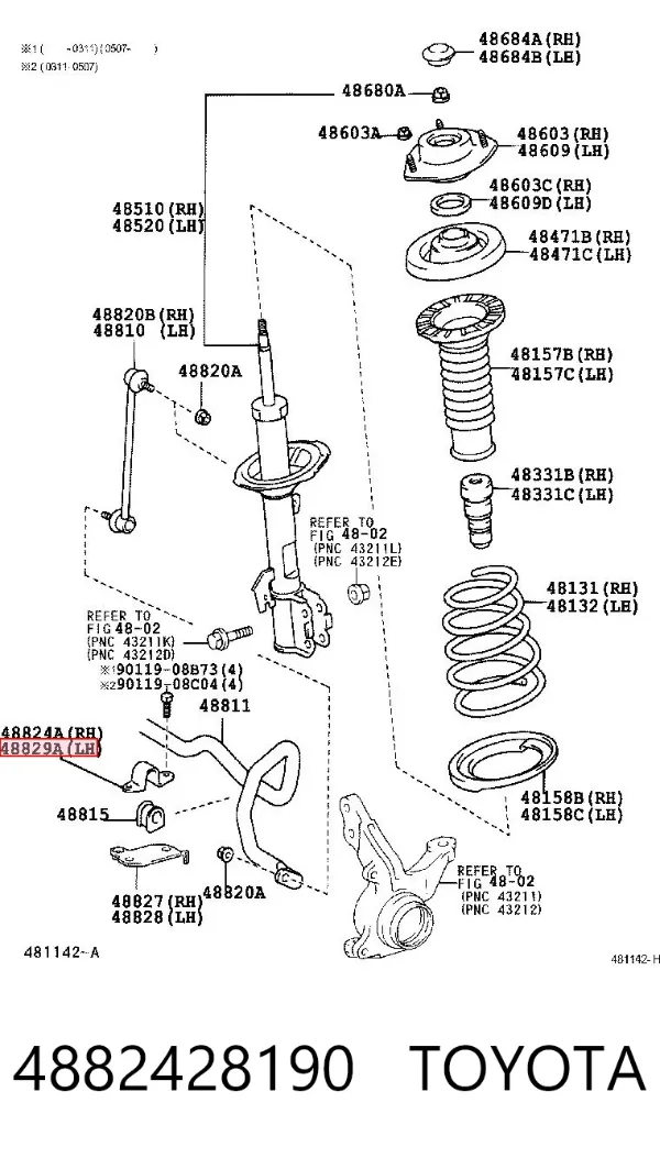 Abrazadera de la bieleta estabilizadora delantera 4882428190 Toyota