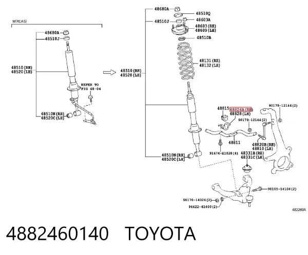 Abrazadera de la bieleta estabilizadora delantera 4882460140 Toyota