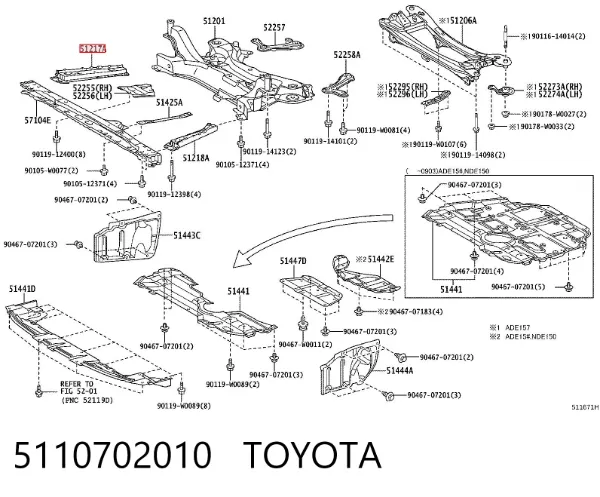 Soporte del refuerzo del parachoques delantero 5110702010 Toyota