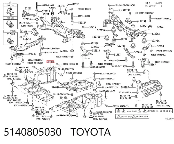 Protección derecha del motor 5140805030 Toyota