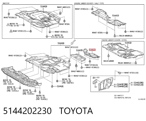 Protección trasera del motor 5144202230 Toyota