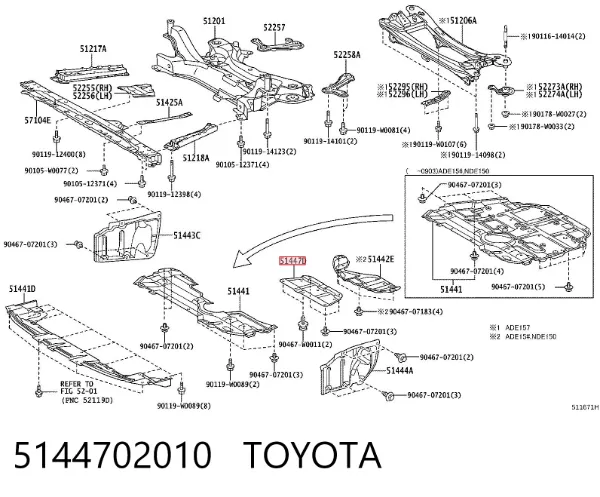 Protección trasera del motor 5144702010 Toyota