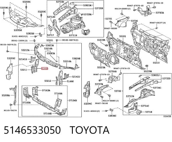 Soporte vertical del radiador (panel de montaje de faros) 5146533050 Toyota