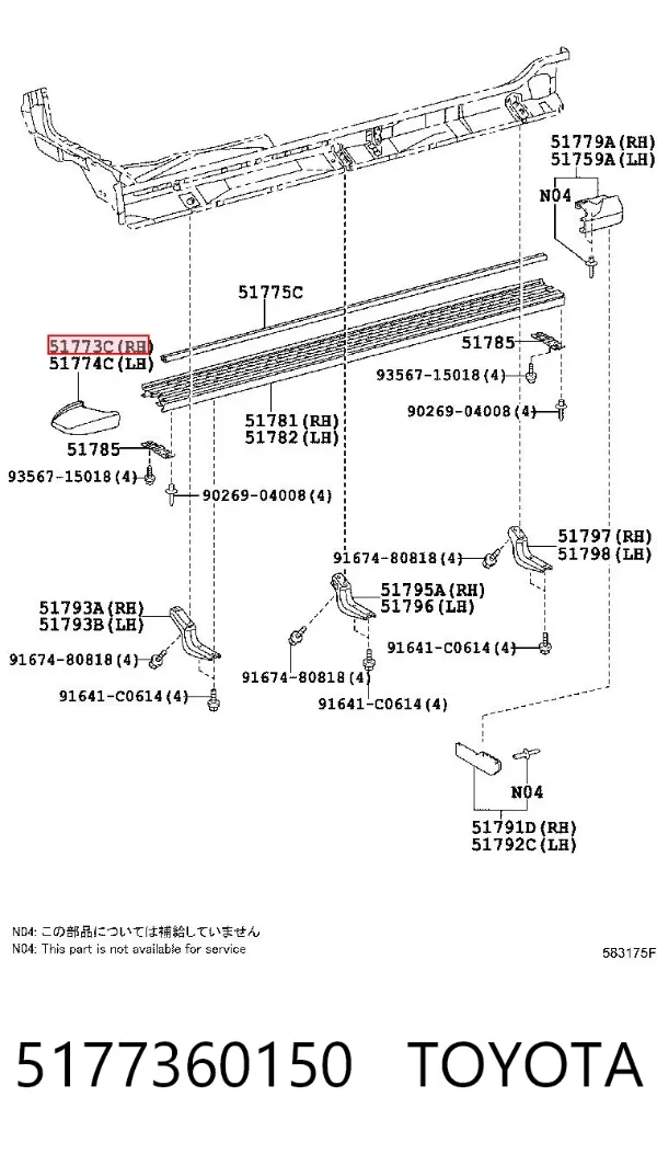 Cubierta de estribo 5177360150 Toyota