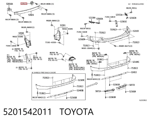 Soporte del refuerzo del parachoques trasero 5201542011 Toyota