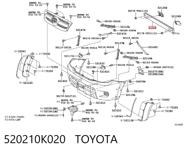Refuerzo parachoque delantero 520210K020 Toyota