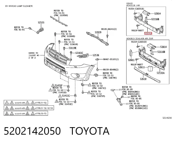 Refuerzo parachoque delantero 5202142050 Toyota