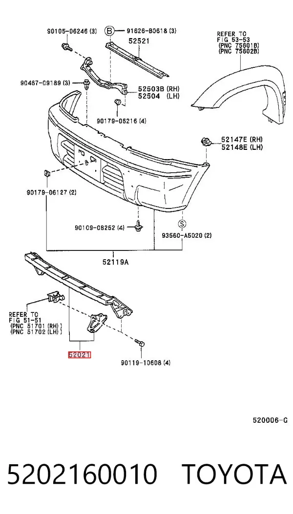 Refuerzo parachoque delantero 5202160010 Toyota