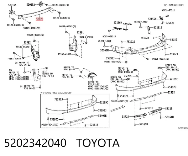 Refuerzo parachoques trasero 5202342040 Toyota