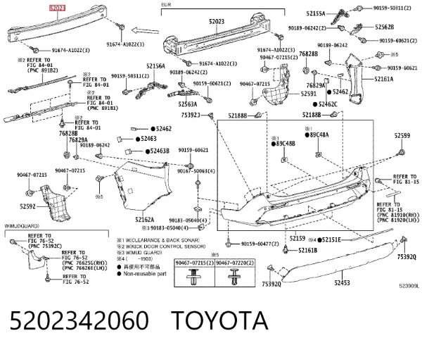 Refuerzo parachoques trasero 5202342060 Toyota