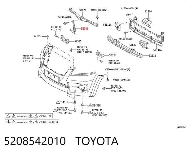 Soporte de parachoques delantero izquierdo 5208542010 Toyota