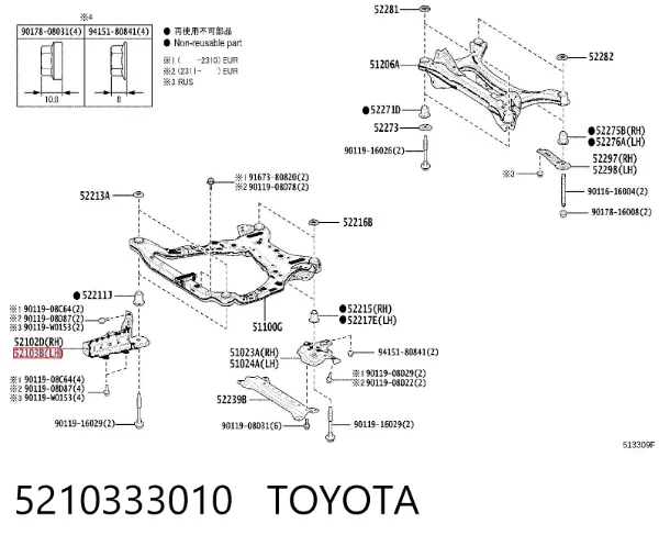 Soporte de viga delantera 5210333010 Toyota