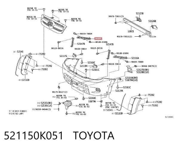 Soporte de parachoques delantero izquierdo 521150K051 Toyota