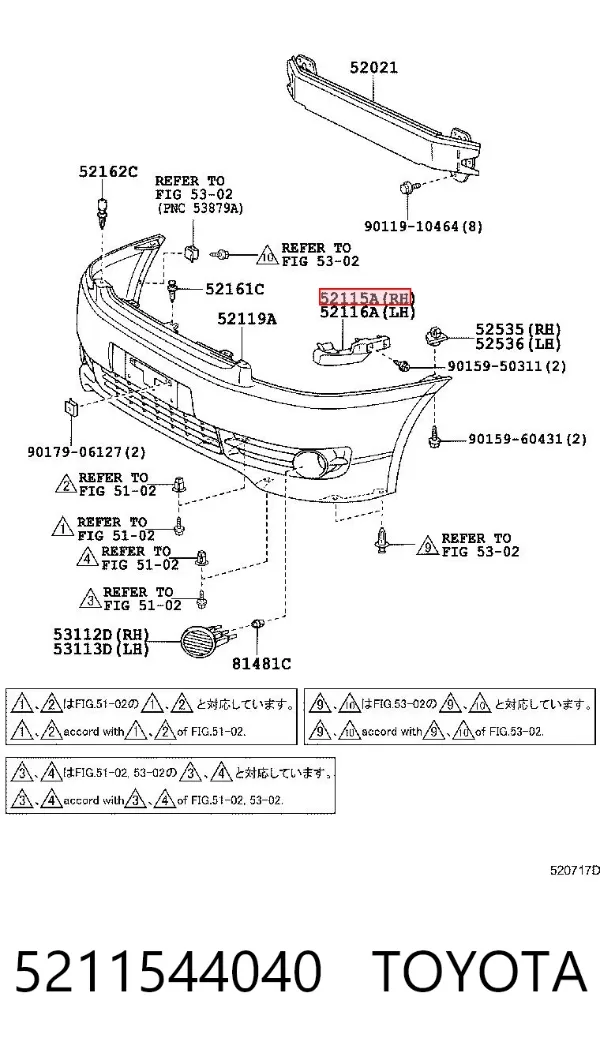 Soporte de parachoques delantero izquierdo 5211544040 Toyota
