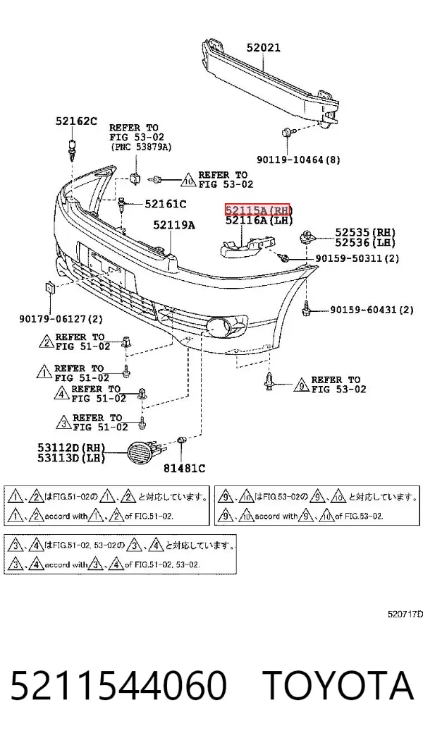 Soporte de parachoques delantero derecho 5211544060 Toyota