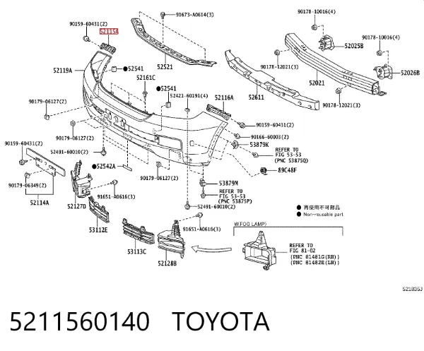 Soporte de parachoques delantero derecho 5211560140 Toyota