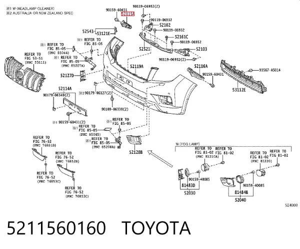Soporte exterior derecho del parachoques delantero 5211560160 Toyota