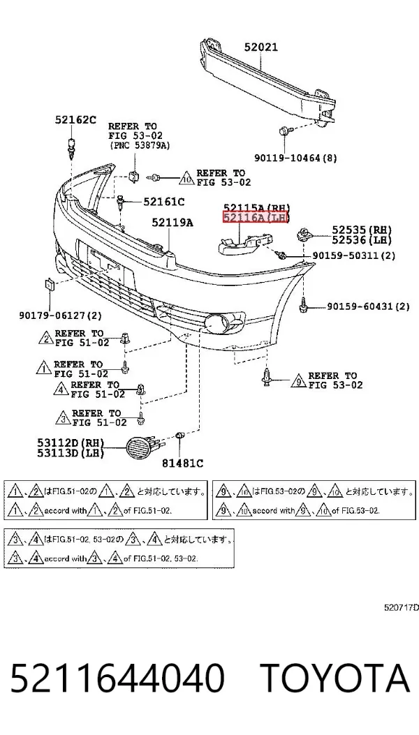 Soporte de parachoques delantero izquierdo 5211644040 Toyota