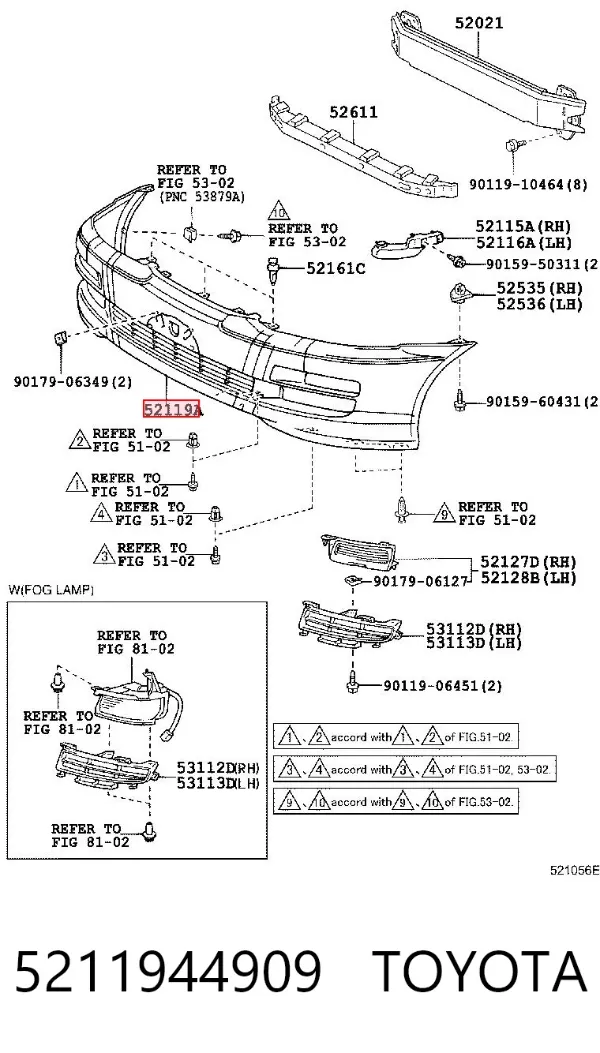 Paragolpes 5211944909 Toyota