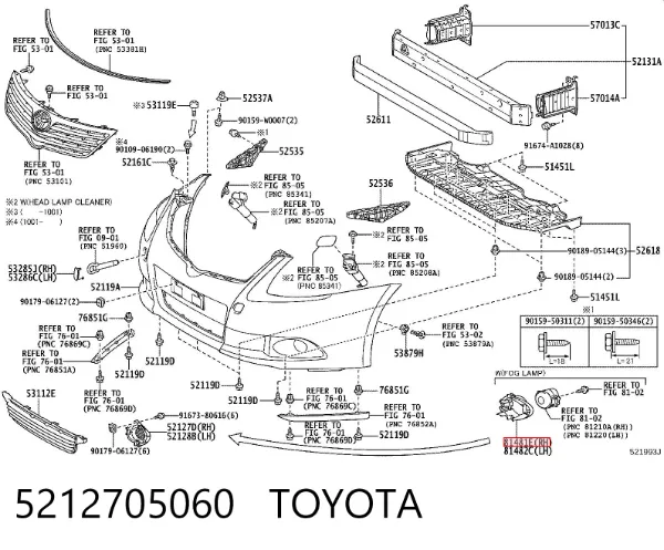Soporte de fijación de faro antiniebla derecho 5212705060 Toyota