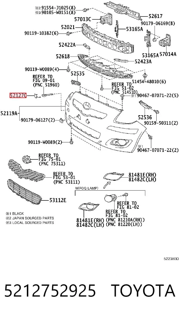 Tapa del enganche de remolcado delantera 5212752925 Toyota